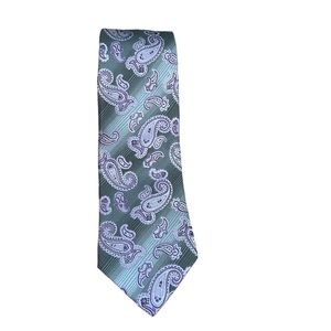 Bresciani 100% Silk Handmade Paisley Tie Silver & Purple
